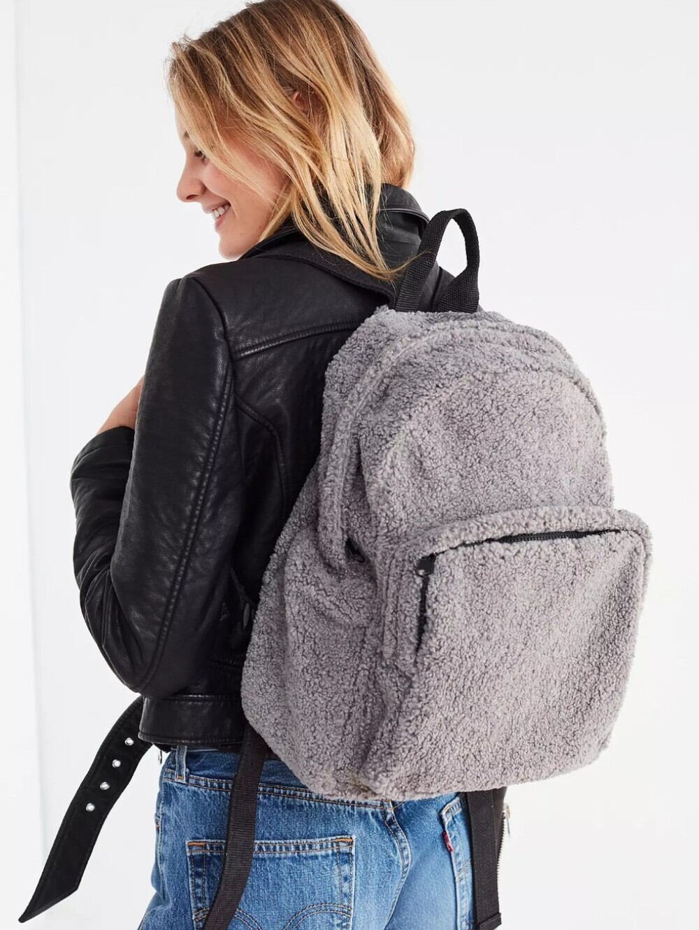 Urban Outritters Teddy Fleece Backback In Gray